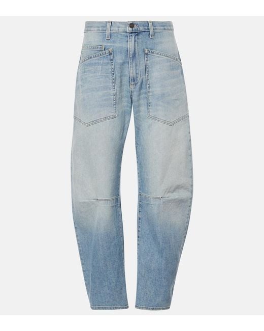 Nili Lotan Blue Shon High-Rise Barrel-Leg Jeans