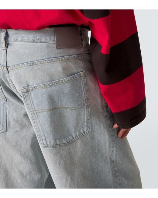 Balenciaga Gray Leather-Trimmed Wide-Leg Jeans for men