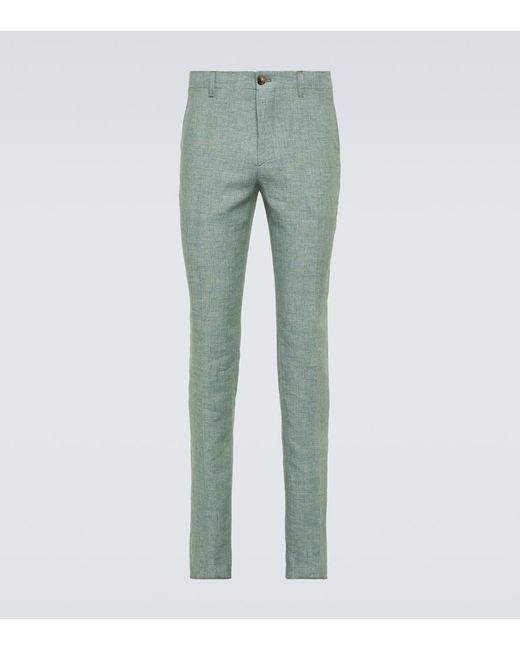 Pantalones slim de lino Etro de hombre de color Green