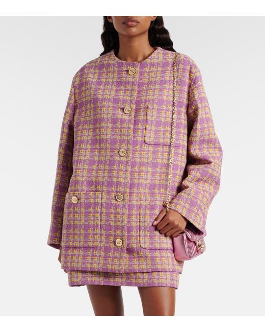 Gucci Pink Checked Cotton-Blend Tweed Jacket