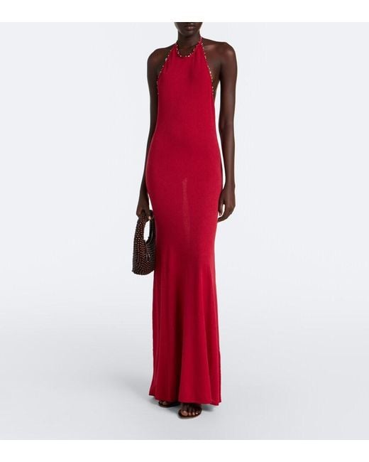 Christopher Esber Red Beach Quarth Embellished Cotton-Blend Gown