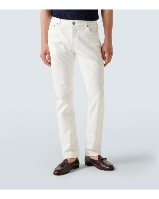 Etro White Pegaso Low-Rise Straight Jeans for men