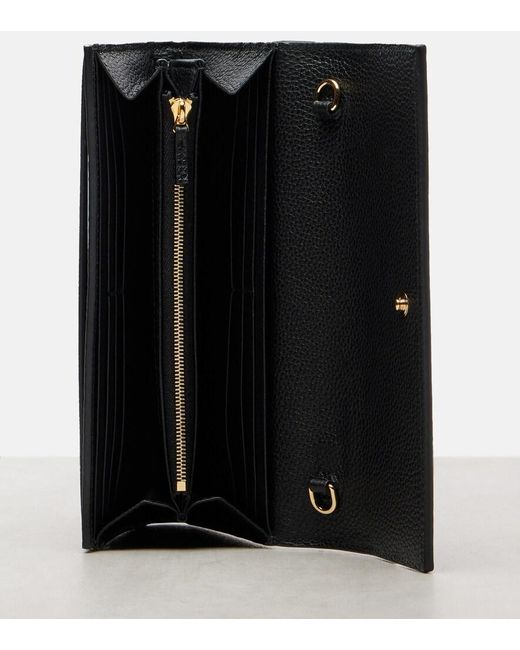 Gucci Black Gg Marmont Leather-Trimmed Wallet On Chain