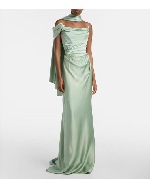 Vivienne Westwood Green Nova Vixen Scarf-Detail Satin Gown