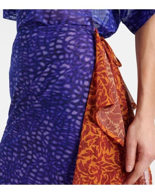 Dries Van Noten Blue Printed Mesh Midi Skirt