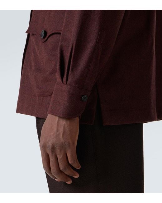 Rubinacci Brown Virgin Wool Flannel Field Jacket for men