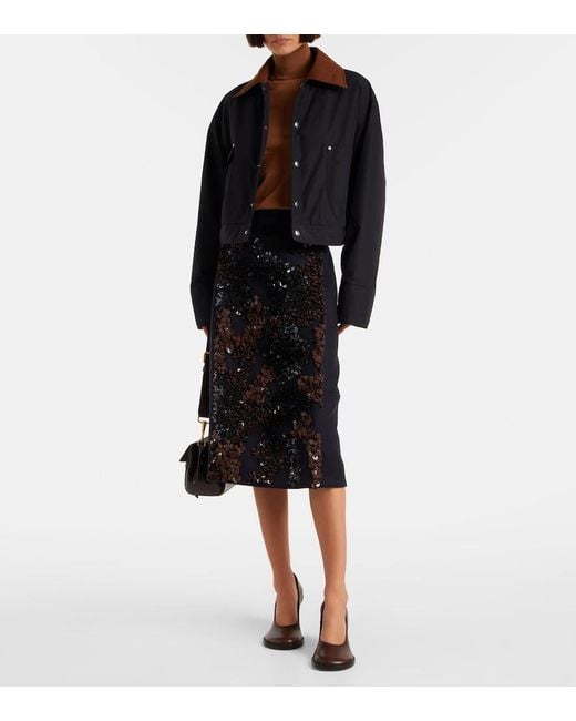 Plan C Black Sequined Wool-Blend Midi Skirt