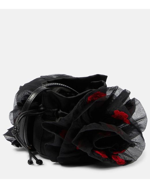 Magda Butrym Black Floral Satin Bucket Bag