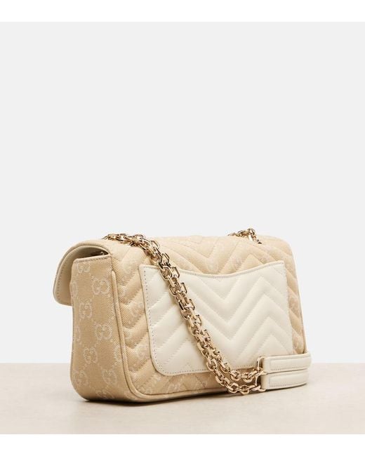 Gucci Natural Schultertasche Gg Marmont Small Aus Denim