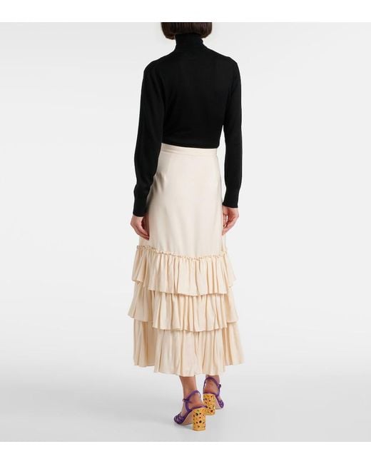Valentino Natural Ruffled Silk Maxi Skirt