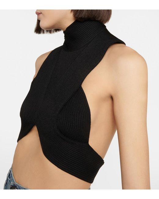 Alaïa Black Ribbed-Knit Halterneck Crop Top