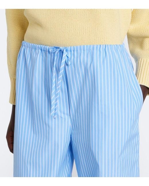 Totême Blue Striped Cotton Poplin Wide-Leg Pants