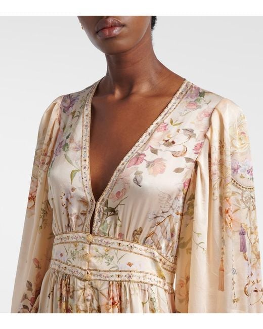 Camilla Natural Embellished Printed Silk Maxi Dress