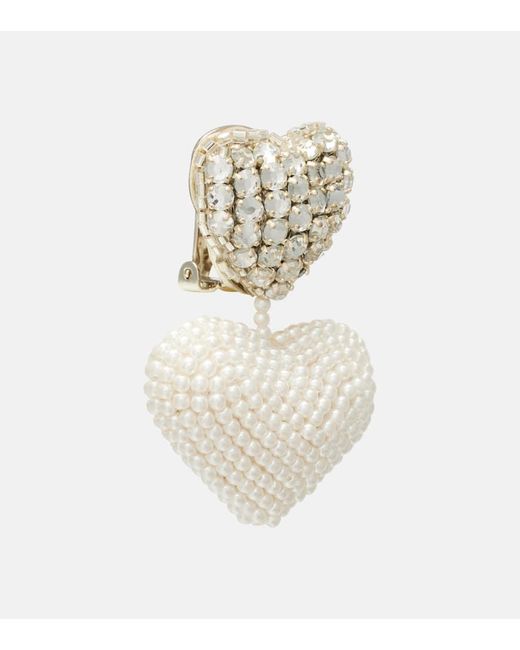 Oscar de la Renta White Crystal-Embellished Clip-On Earrings
