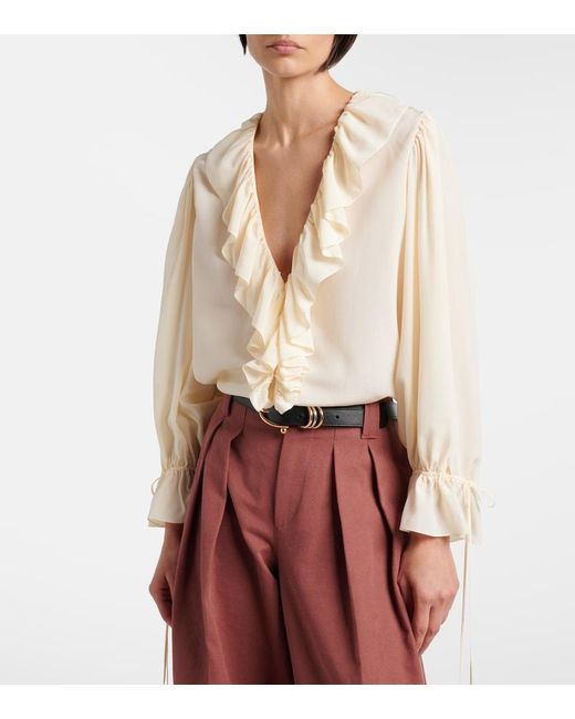 Chloé White Ruffled Silk Blouse