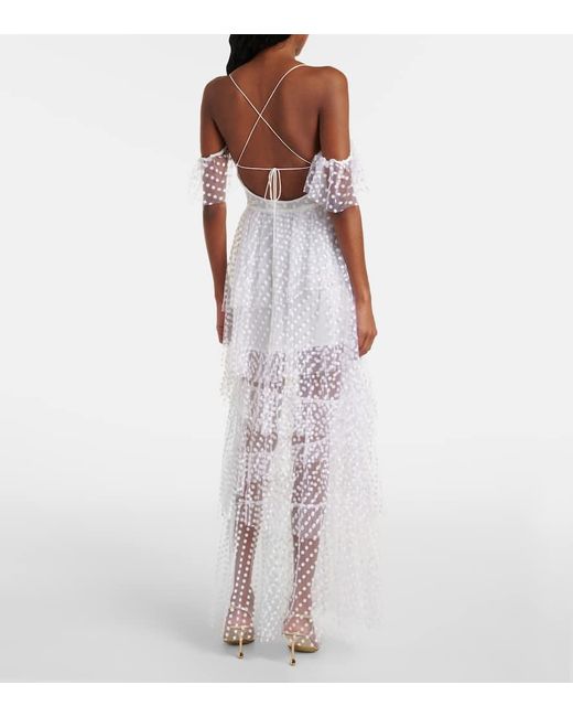Alexandra Miro White Carmen Polka-Dot Tulle Maxi Dress