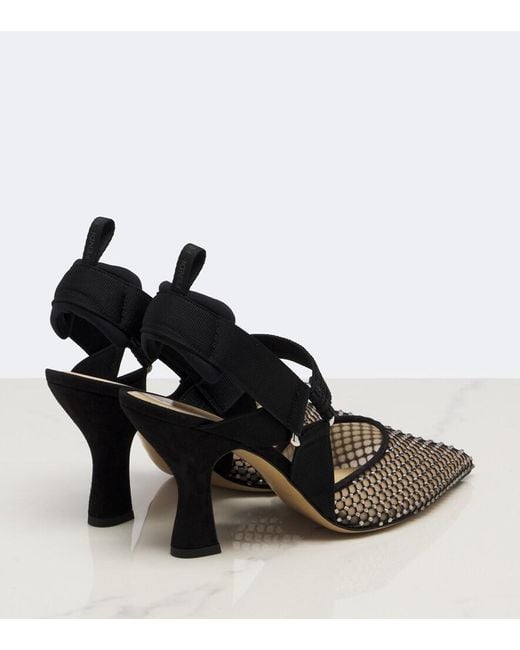 Fendi Black Colibri Embellished Mesh And Suede Pumps