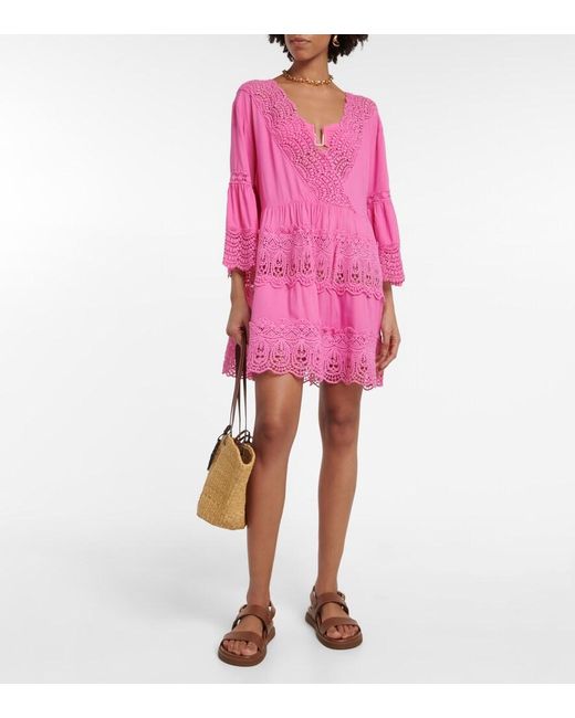 Melissa Odabash Pink Vanessa Embroidered Cotton Mini Dress
