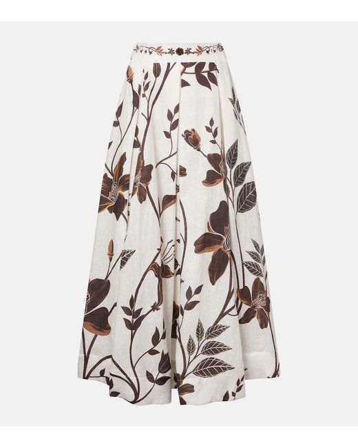 Agua Bendita White Delta Floral Linen Maxi Skirt