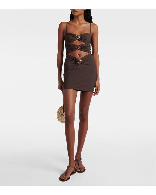 Christopher Esber Brown Cutout Embellished Ring-Detail Minidress