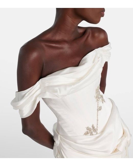 Clio Peppiatt White Paloma Beaded Draped Minidress