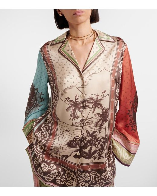 ALÉMAIS Brown Alberta Printed Silk Satin Shirt