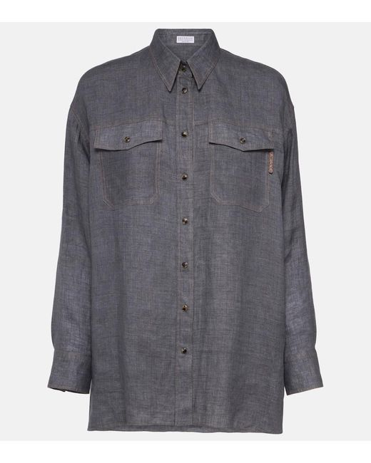 Camisa oversized de lino Brunello Cucinelli de color Gray