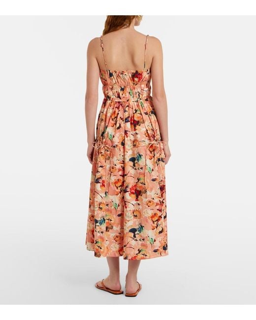 Ulla Johnson Orange Vidri Floral Cotton Poplin Midi Dress