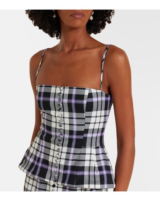 Carolina Herrera Blue Checked Trompe L'Oil Wool Midi Dress