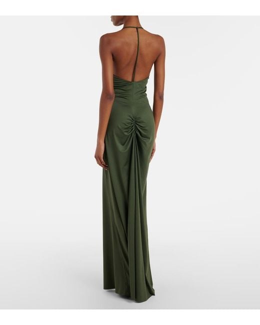 Victoria Beckham Green Ruched Maxi Dress