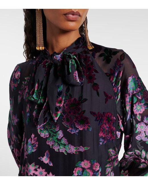 Etro Blue Printed Tie-Neck Blouse