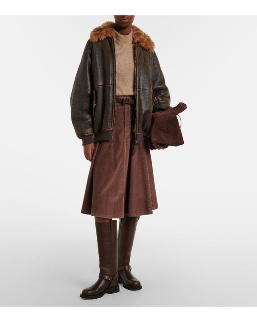 Brunello Cucinelli Brown Monili Cotton Corduroy Midi Skirt