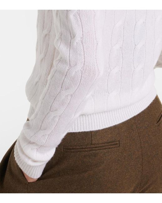 Ralph Lauren White Cable-Knit Off-Shoulder Cashmere Sweater