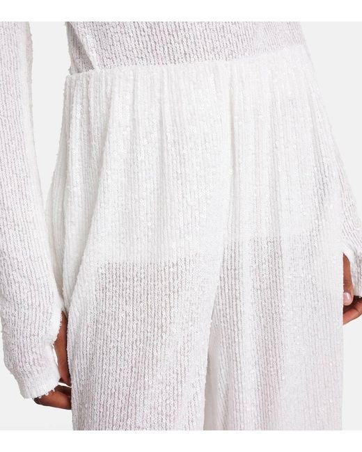 Pantaloni A Gamba Larga Con Paillettes di Norma Kamali in White