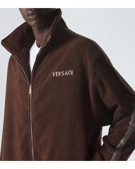 Versace Brown Logo Cotton Terry Zip-Up Sweatshirt for men