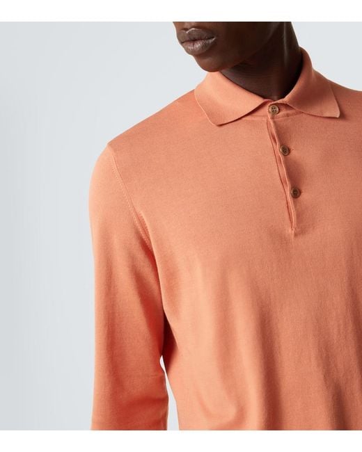 Brunello Cucinelli Orange Cotton Polo Sweater for men