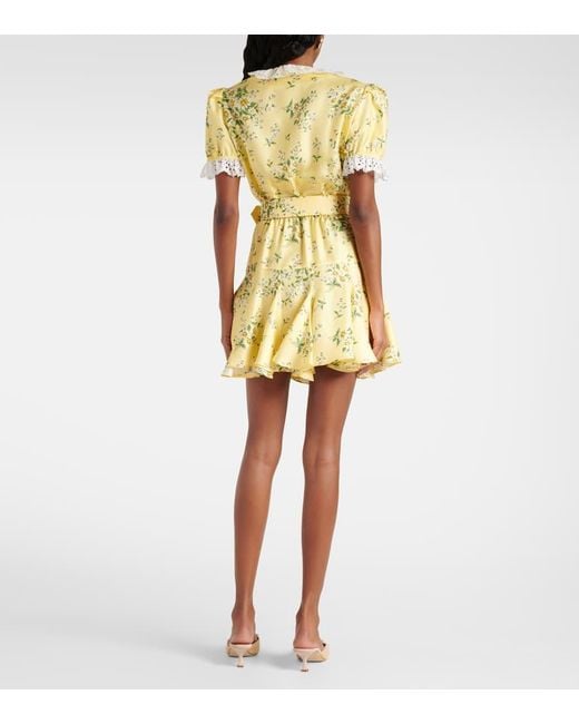 Vestido Corto De Saten Con Bordado Ingles Rodarte de color Yellow