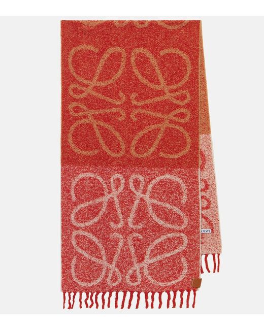 Bufanda de mezcla de lana con anagrama Loewe de color Red