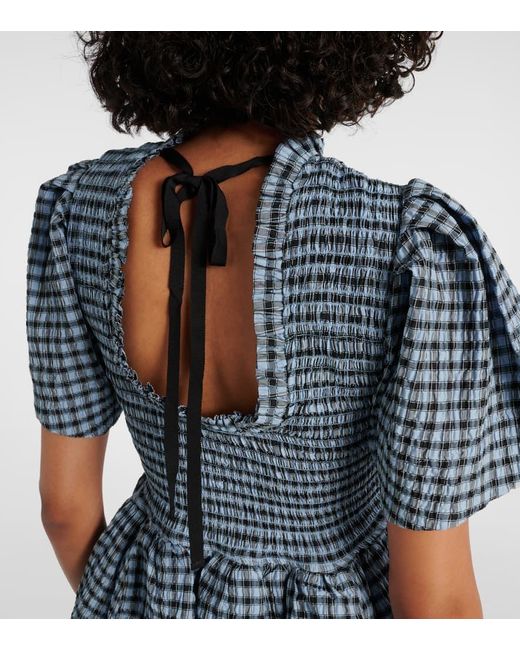 Ganni Blue Checked Seersucker Minidress