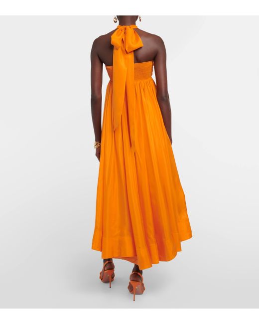 Zimmermann Orange Halcyon Halterneck Silk Midi Dress