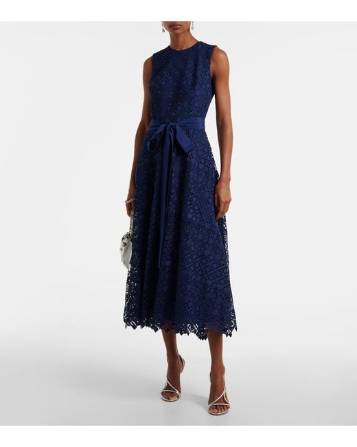 Elie Saab Blue Bow-Detail Macrame Midi Dress