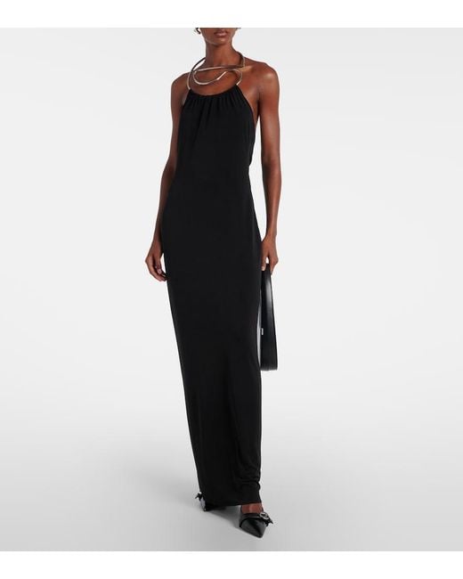 Coperni Black Logo Necklace Embellished Halterneck Gown