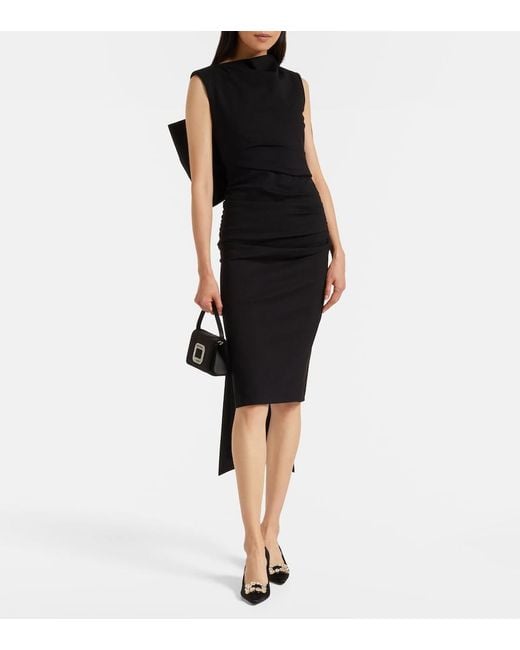 Dorothee Schumacher Black Bow-Detail Ruched Satin-Trimmed Midi Dress