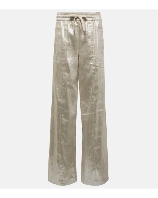 Pantalones anchos de lame de mezcla de lino Brunello Cucinelli de color Natural