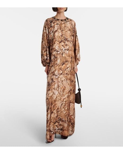 Max Mara Brown Maroso Embellished Silk Maxi Dress