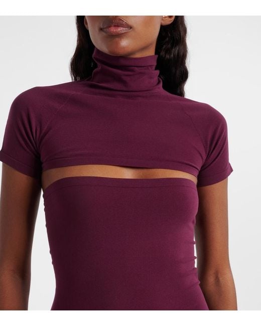 Alaïa Purple Second-Skin Knit Cutout Midi Dress