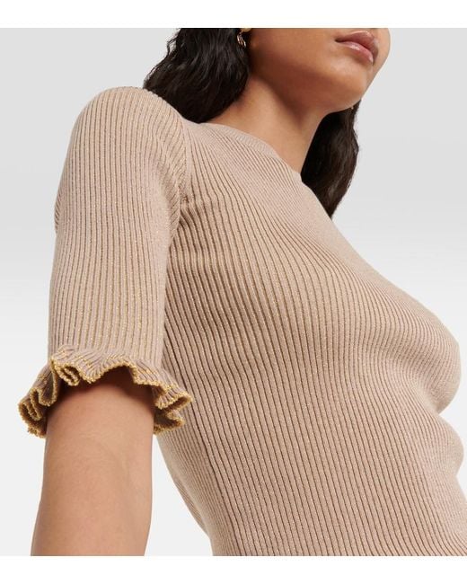 RED Valentino Brown Ribbed-Knit Wool-Blend Top