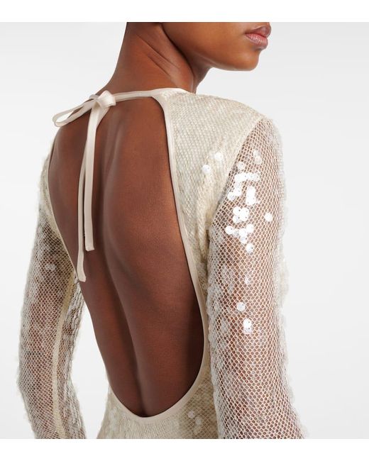 David Koma White Sequined Open-Back Gown