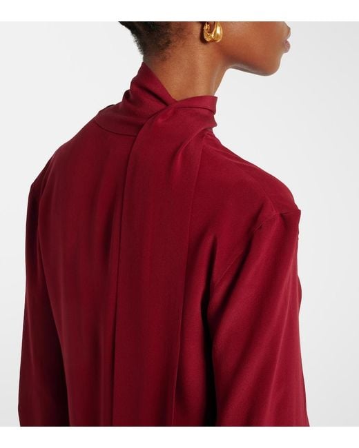 Victoria Beckham Red Silk Scarf-Detail Blouse