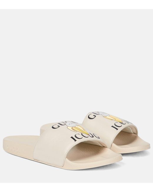 Gucci Bananya© Leather Slides in Natural | Lyst